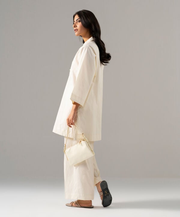 2 Piece - Solid Textured Cotton Suit