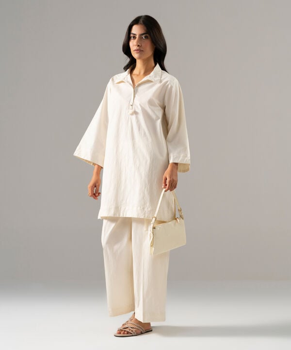 2 Piece - Solid Textured Cotton Suit