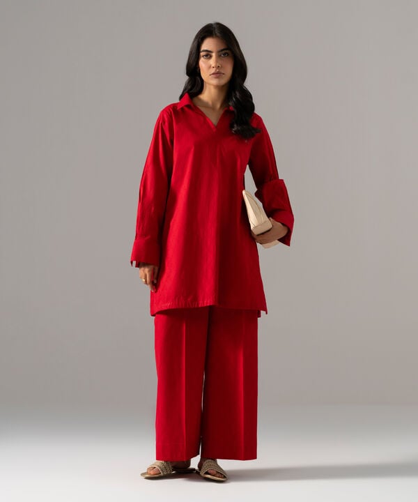 2 Piece - Solid Textured Cotton Suit