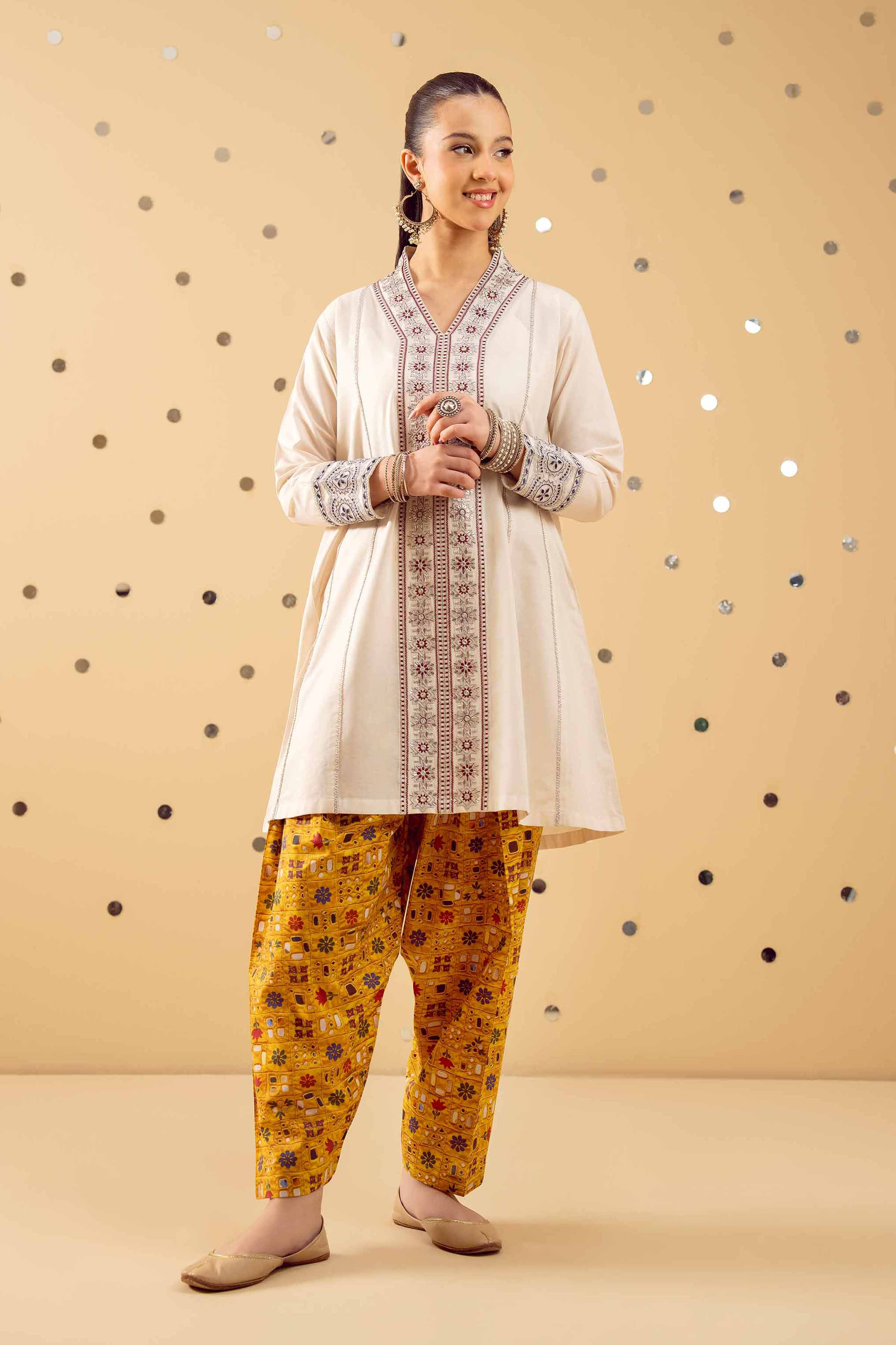2 Piece - Printed Embroidered Suit - PE25-521