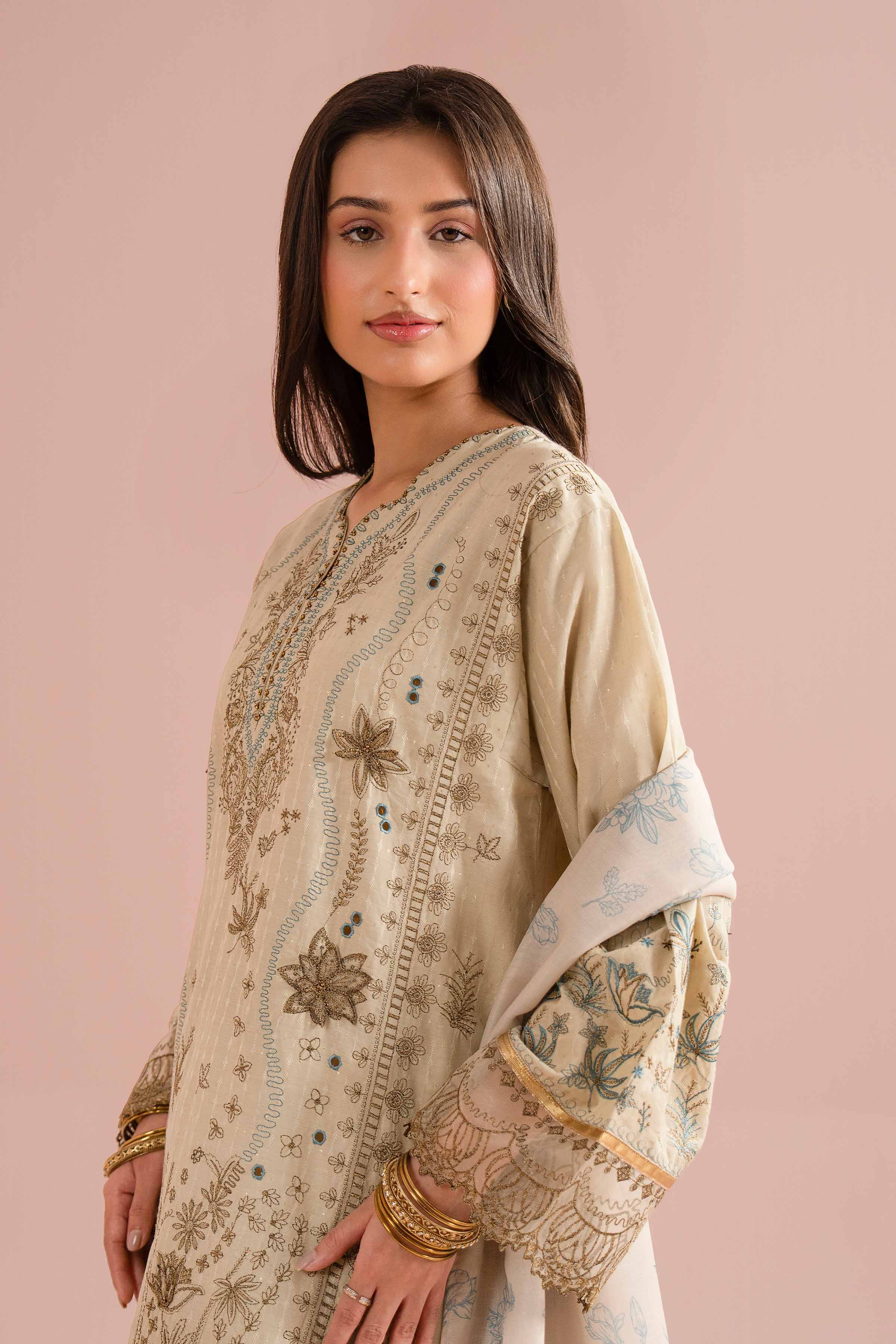 3 Piece - Printed Embroidered Suit - PE26-115
