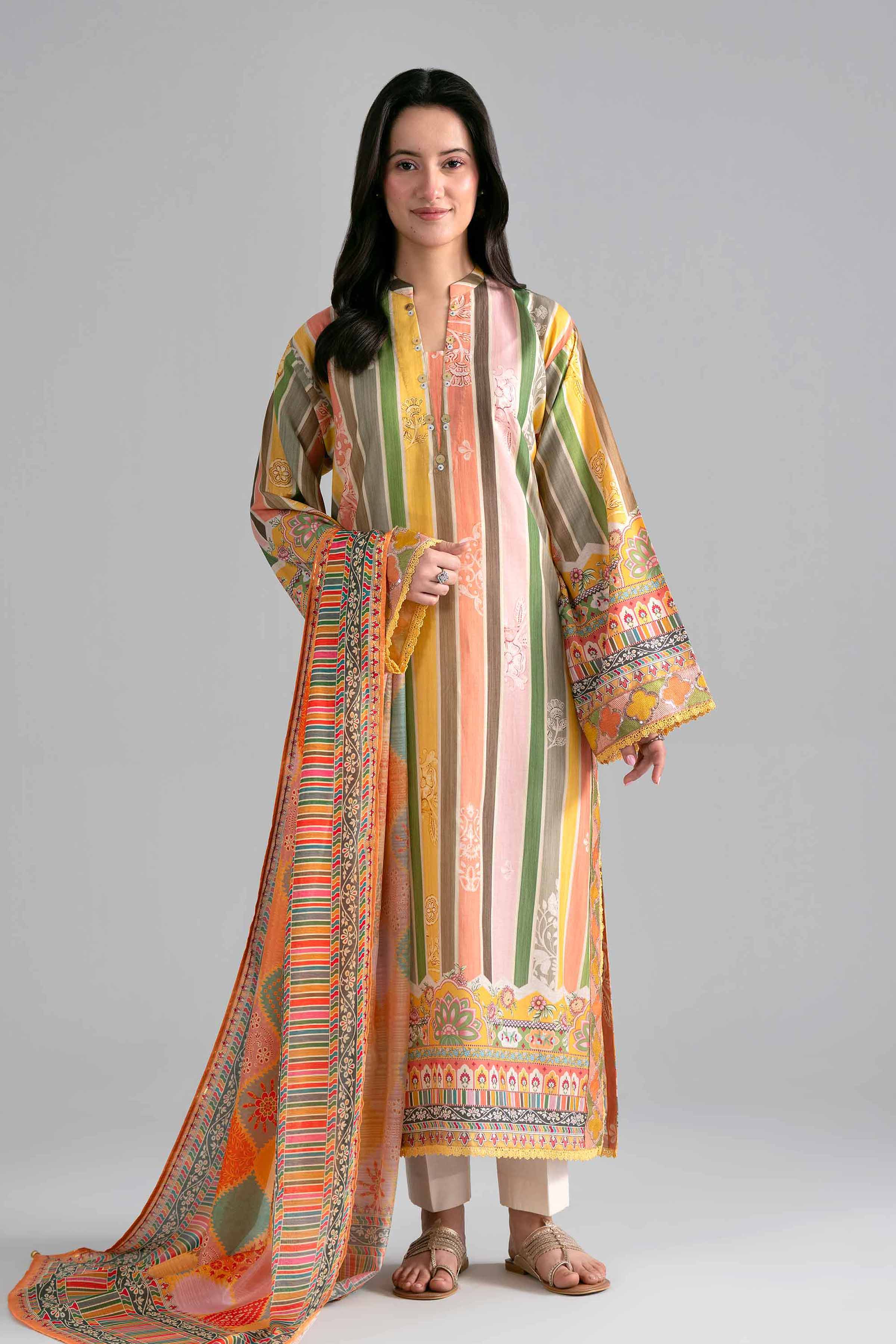 2 Piece - Printed Embroidered Suit - PE26-137