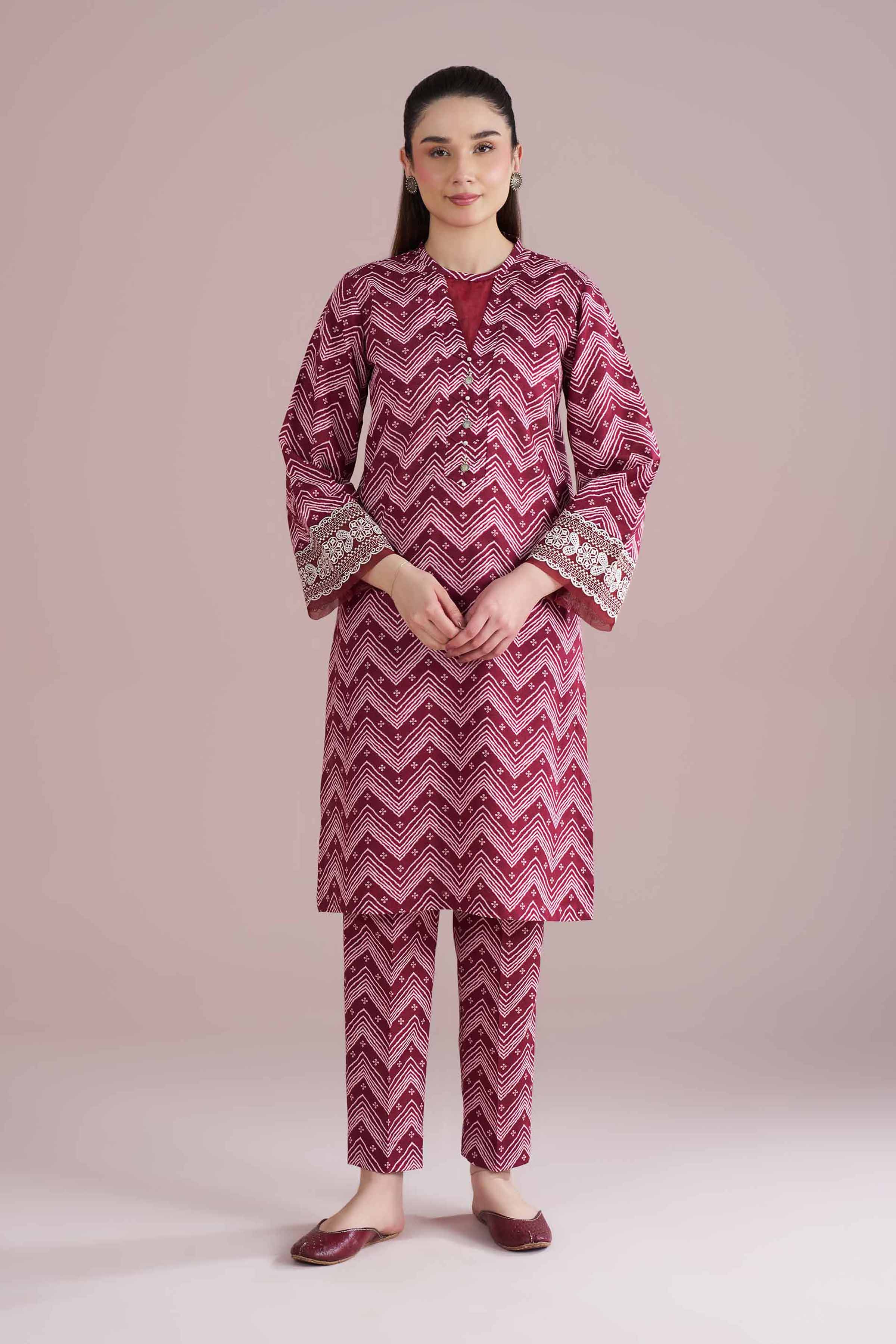 2 Piece - Printed Embroidered Suit - PE26-206