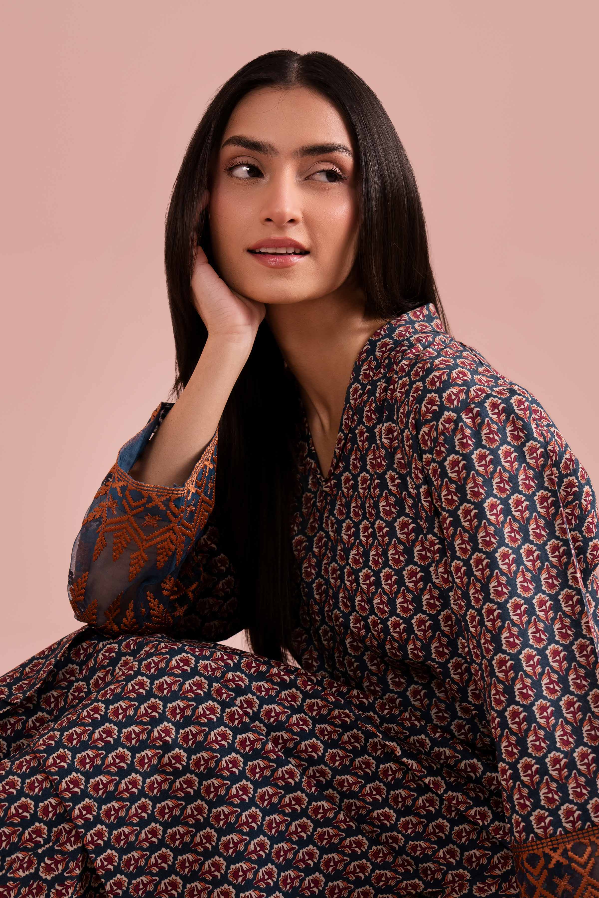 2 Piece - Printed Embroidered Suit - PE26-211