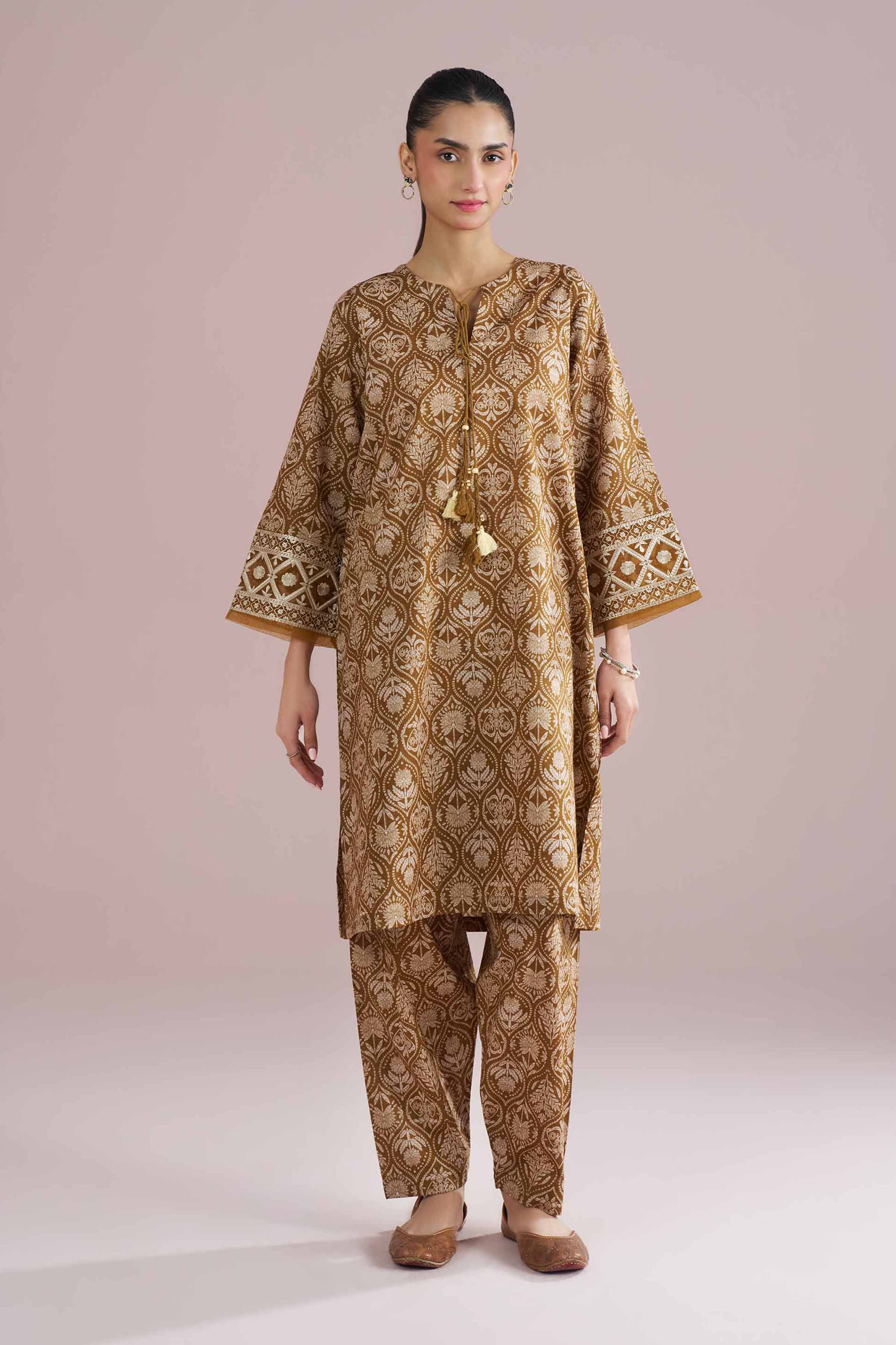 2 Piece - Printed Embroidered Suit - PE26-212