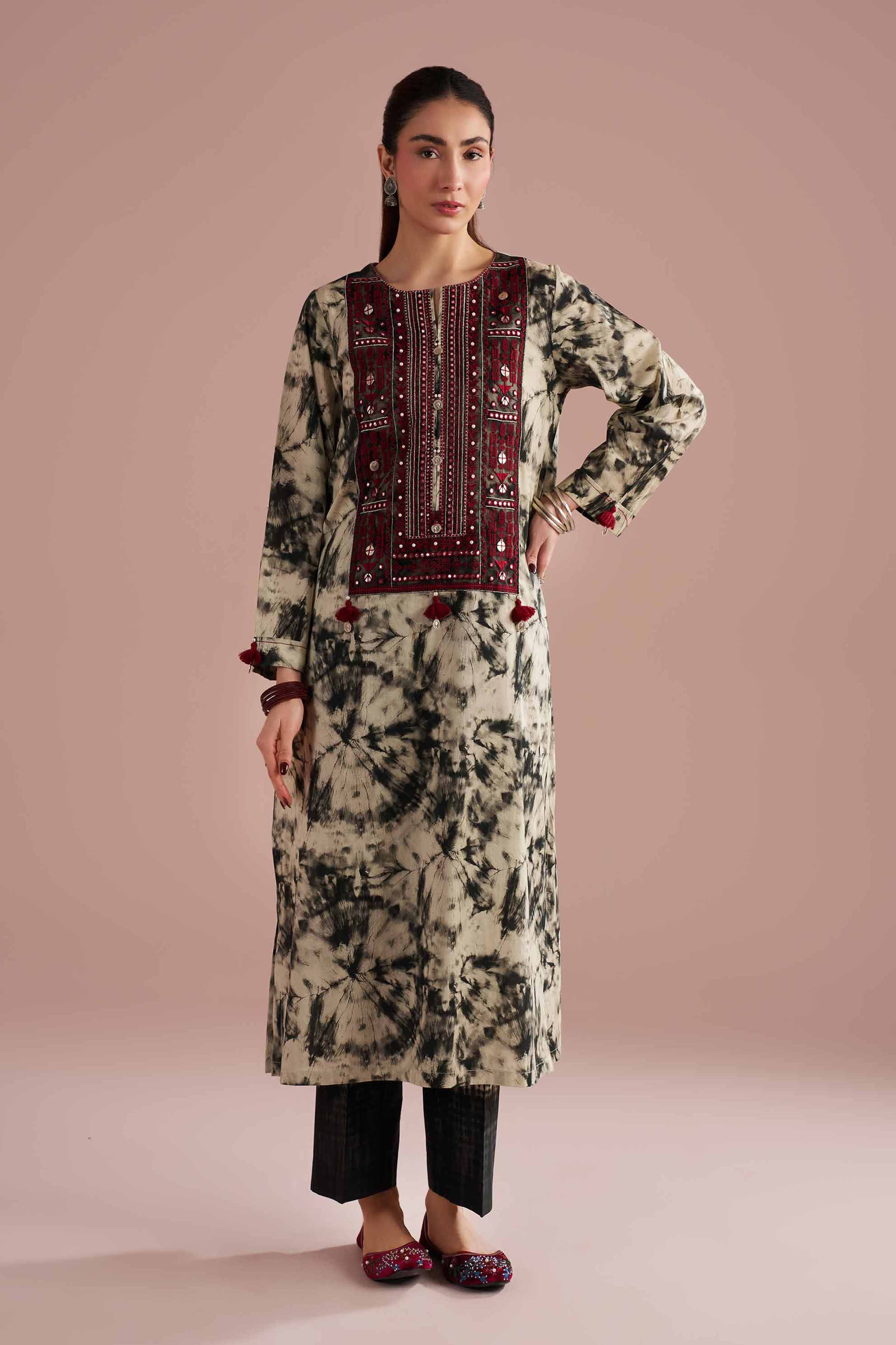 2 Piece - Printed Embroidered Suit - PE26-254