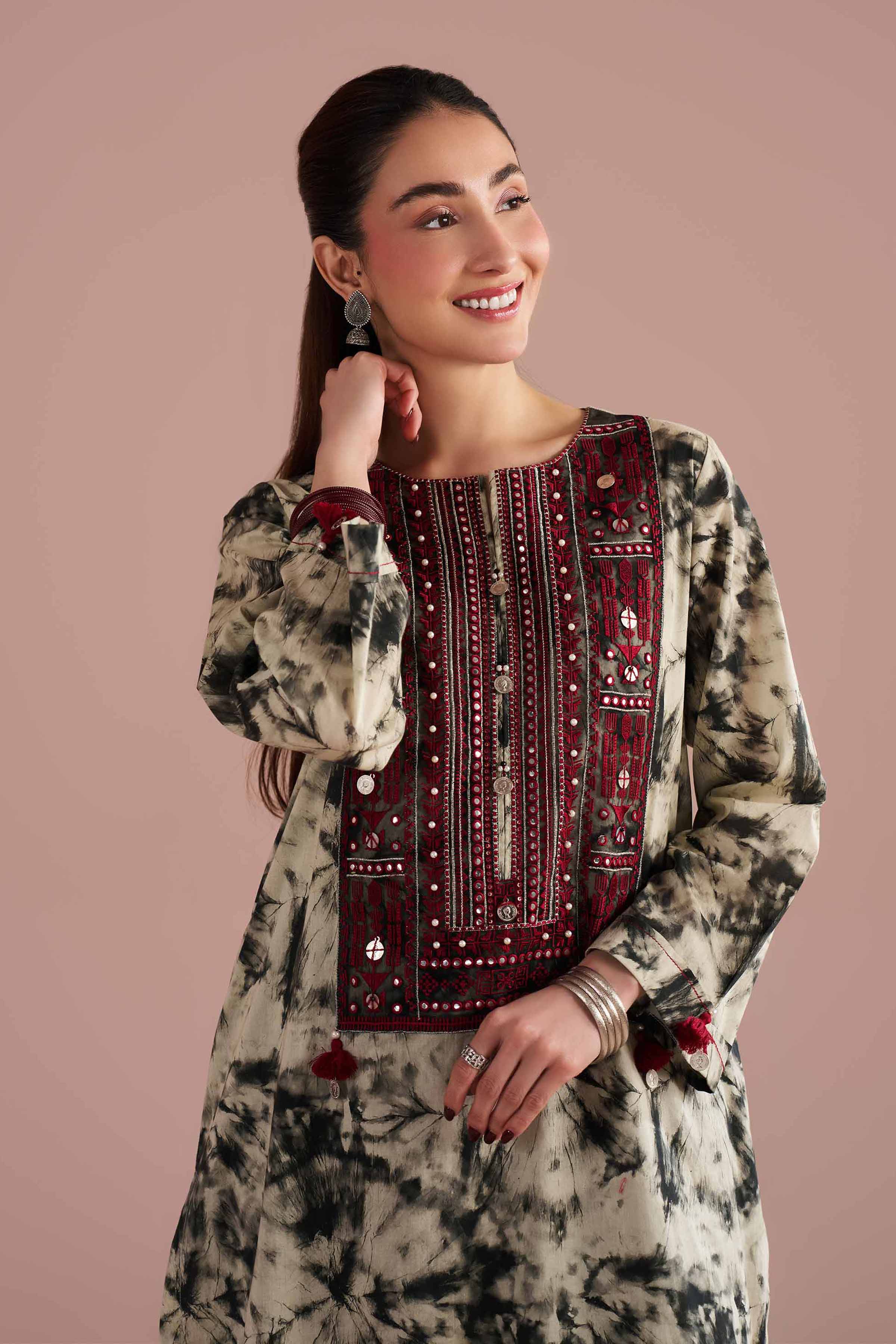 2 Piece - Printed Embroidered Suit - PE26-254