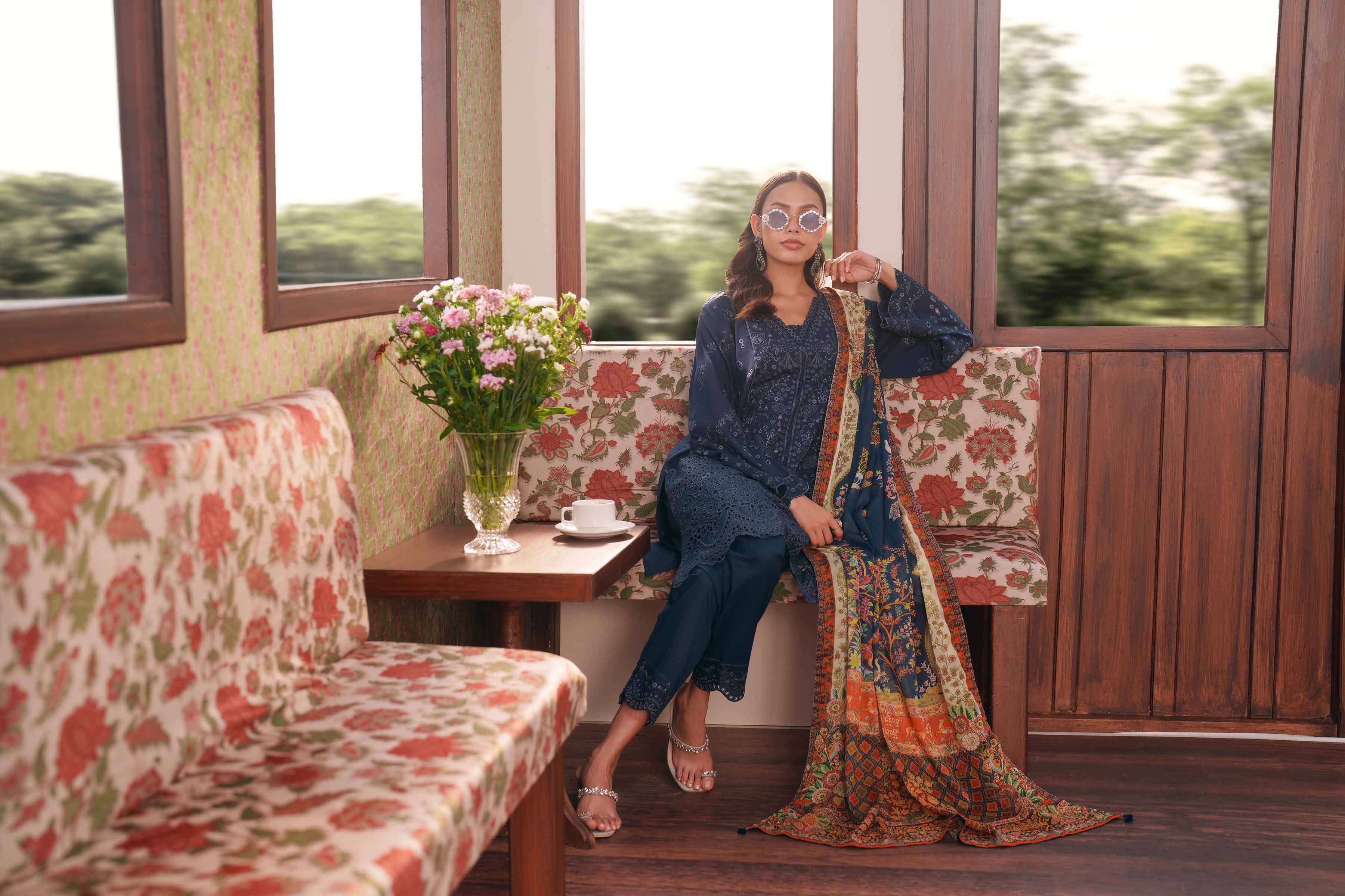 3 Piece - Printed Embroidered Suit - PE26-287