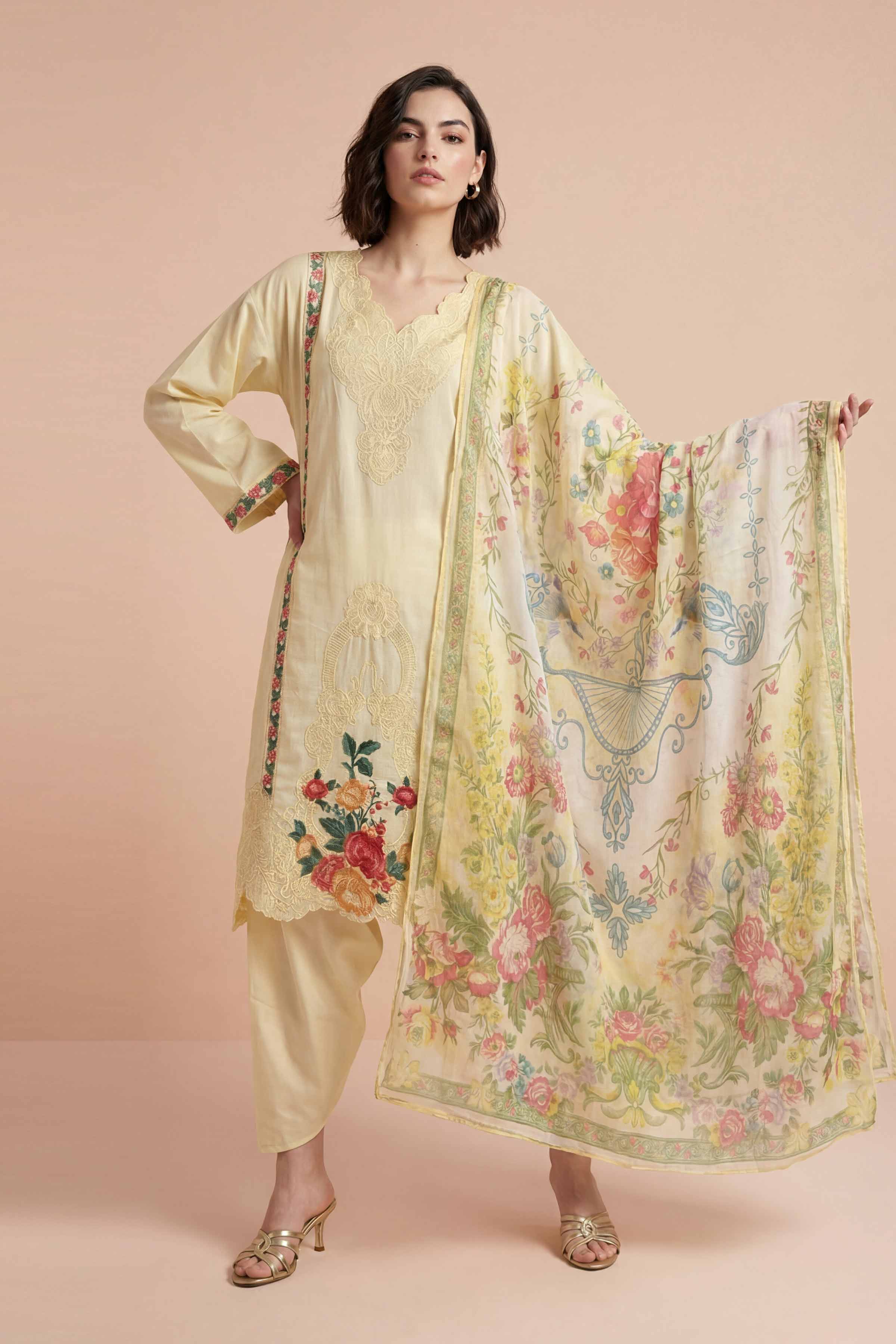 3 Piece - Embroidered Suit - PE26-318
