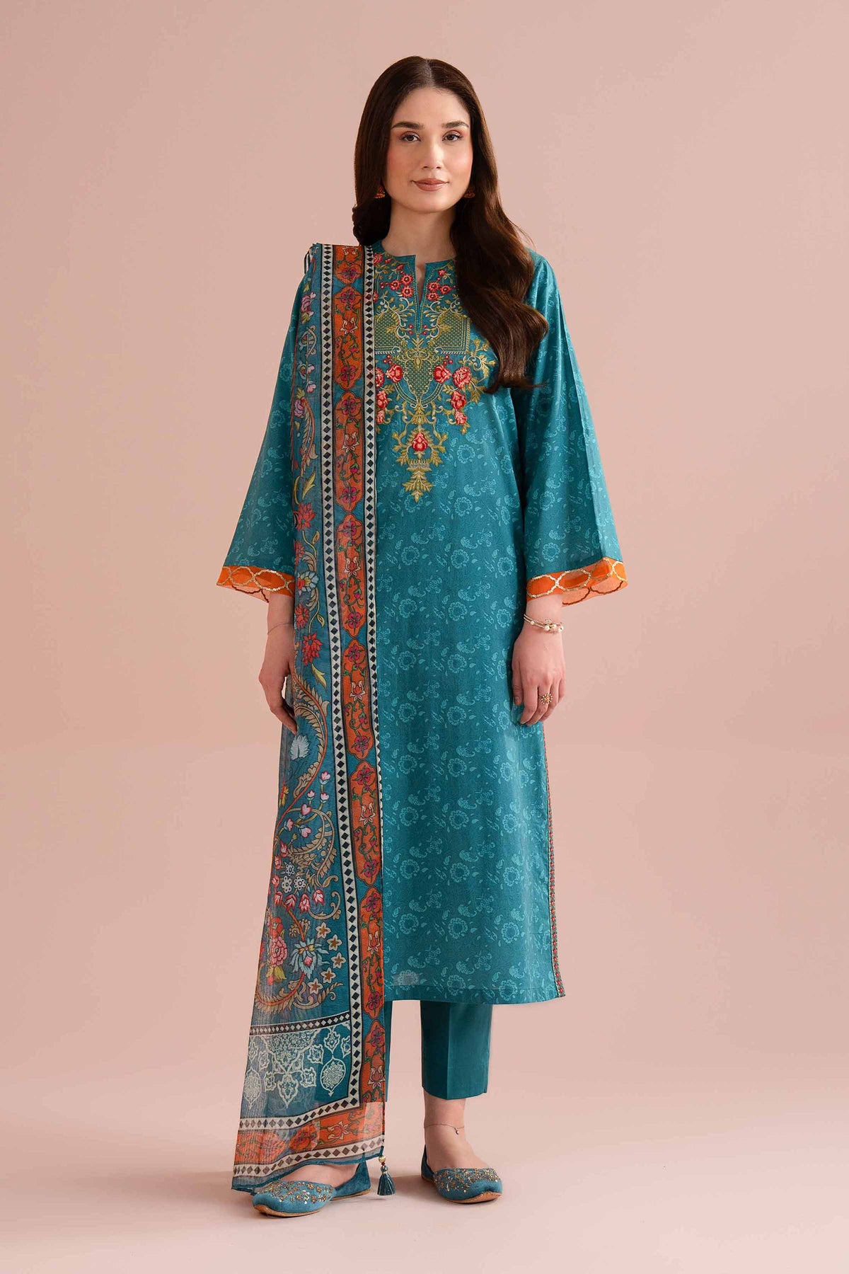 3 Piece - Printed Embroidered Suit - PE26-328