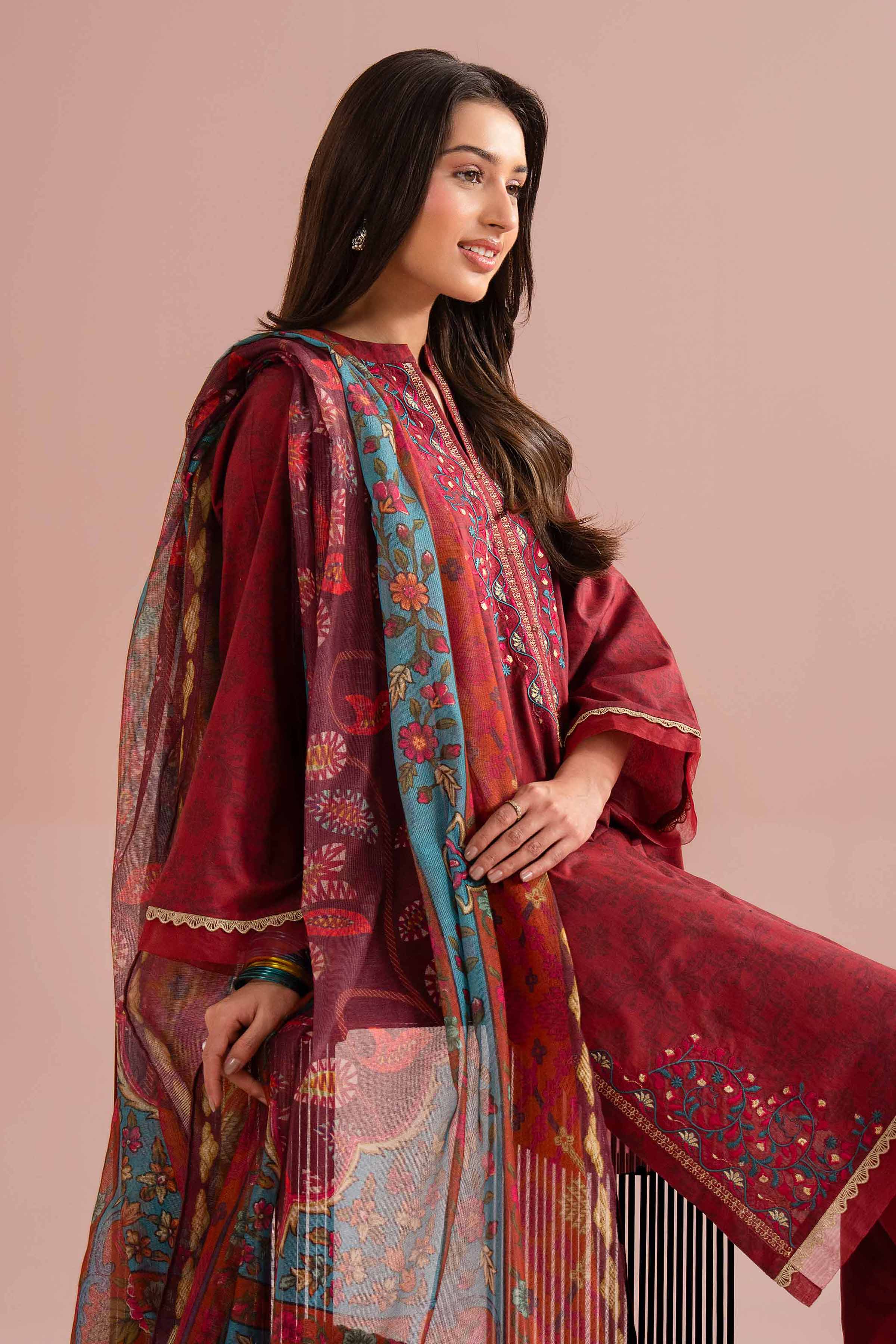 3 Piece - Printed Embroidered Suit - PE26-332