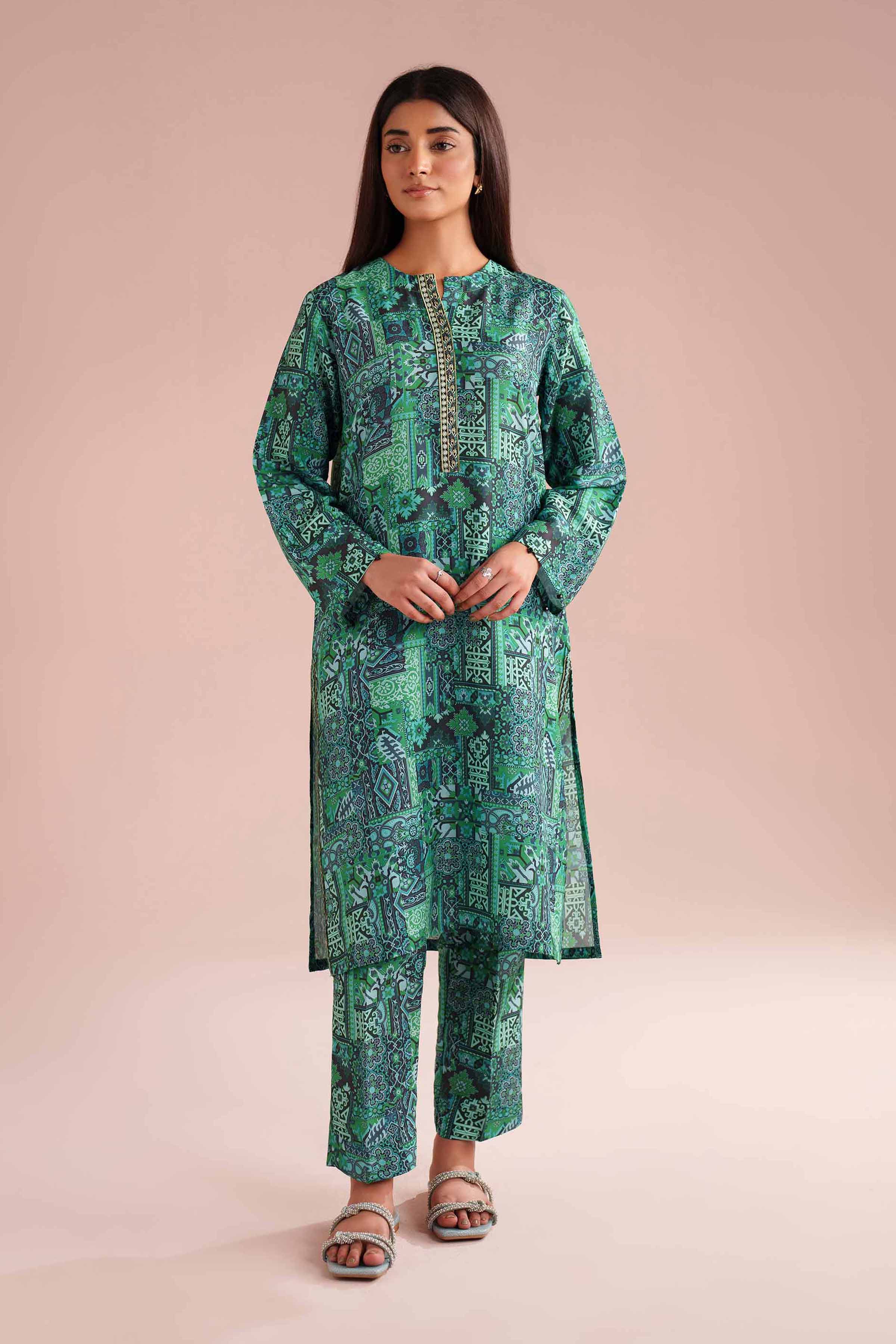 2 Piece - Printed Embroidered Suit - PE26-35