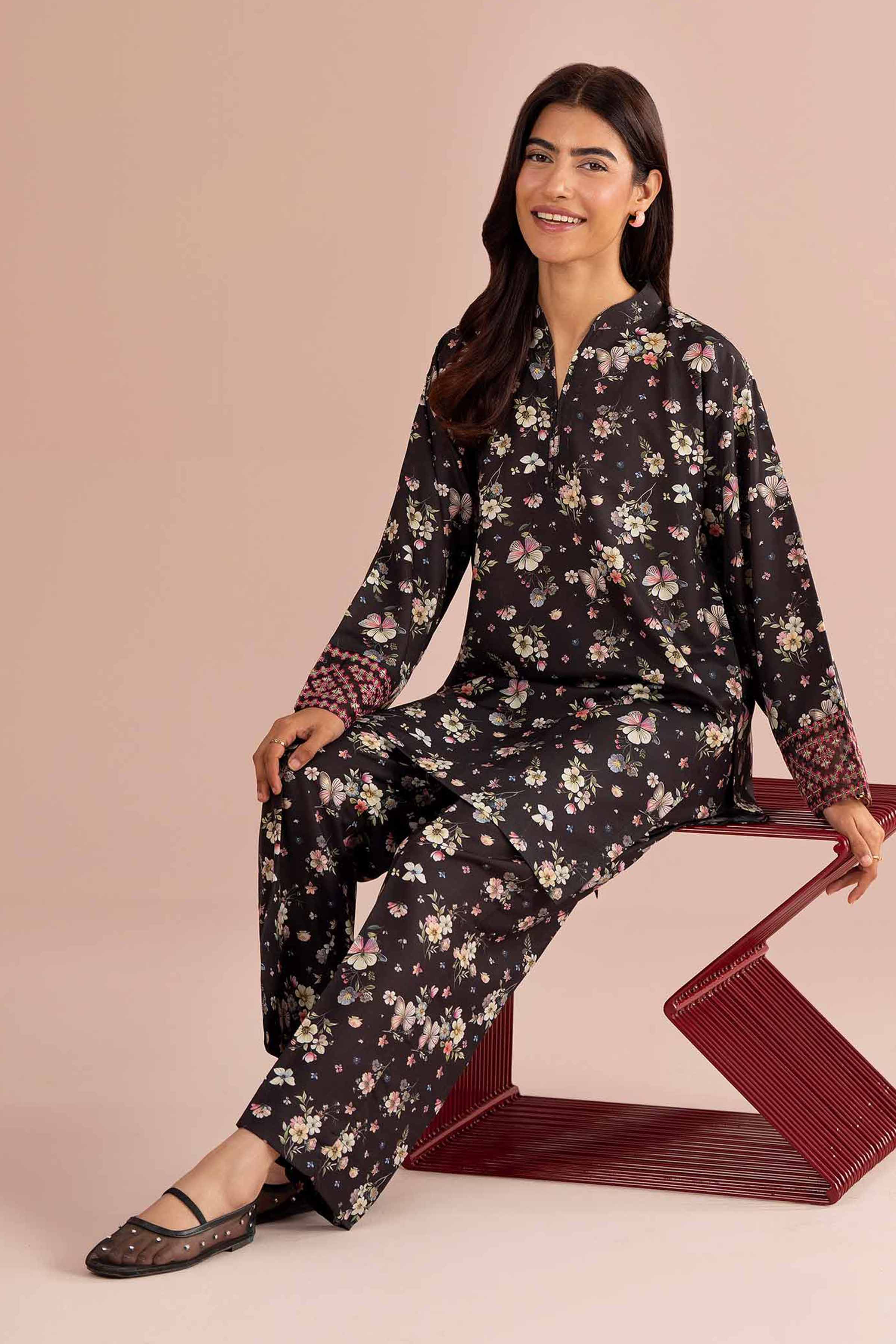 2 Piece - Printed Embroidered Suit - PE26-414