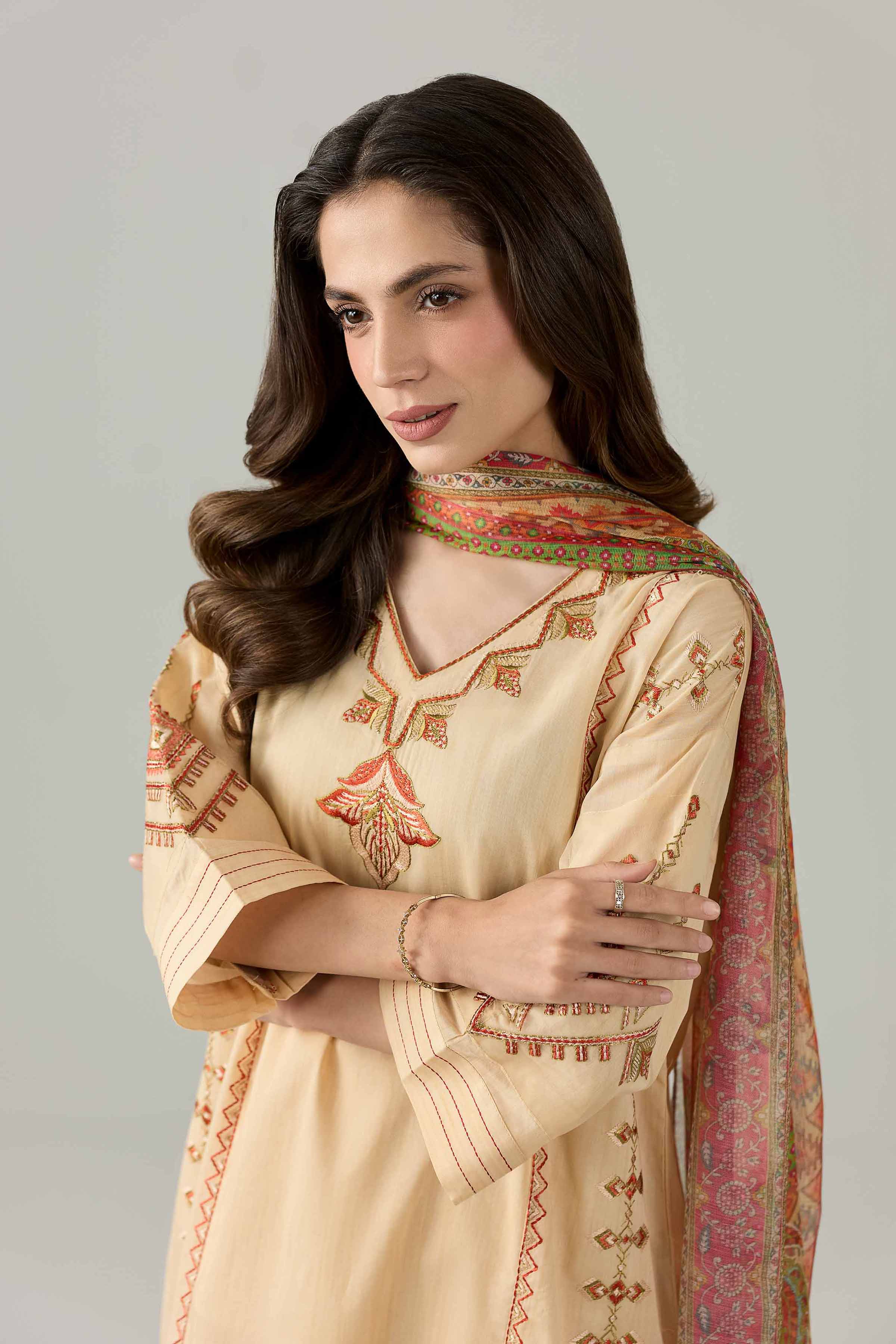3 Piece - Printed Embroidered Suit - PE26-503