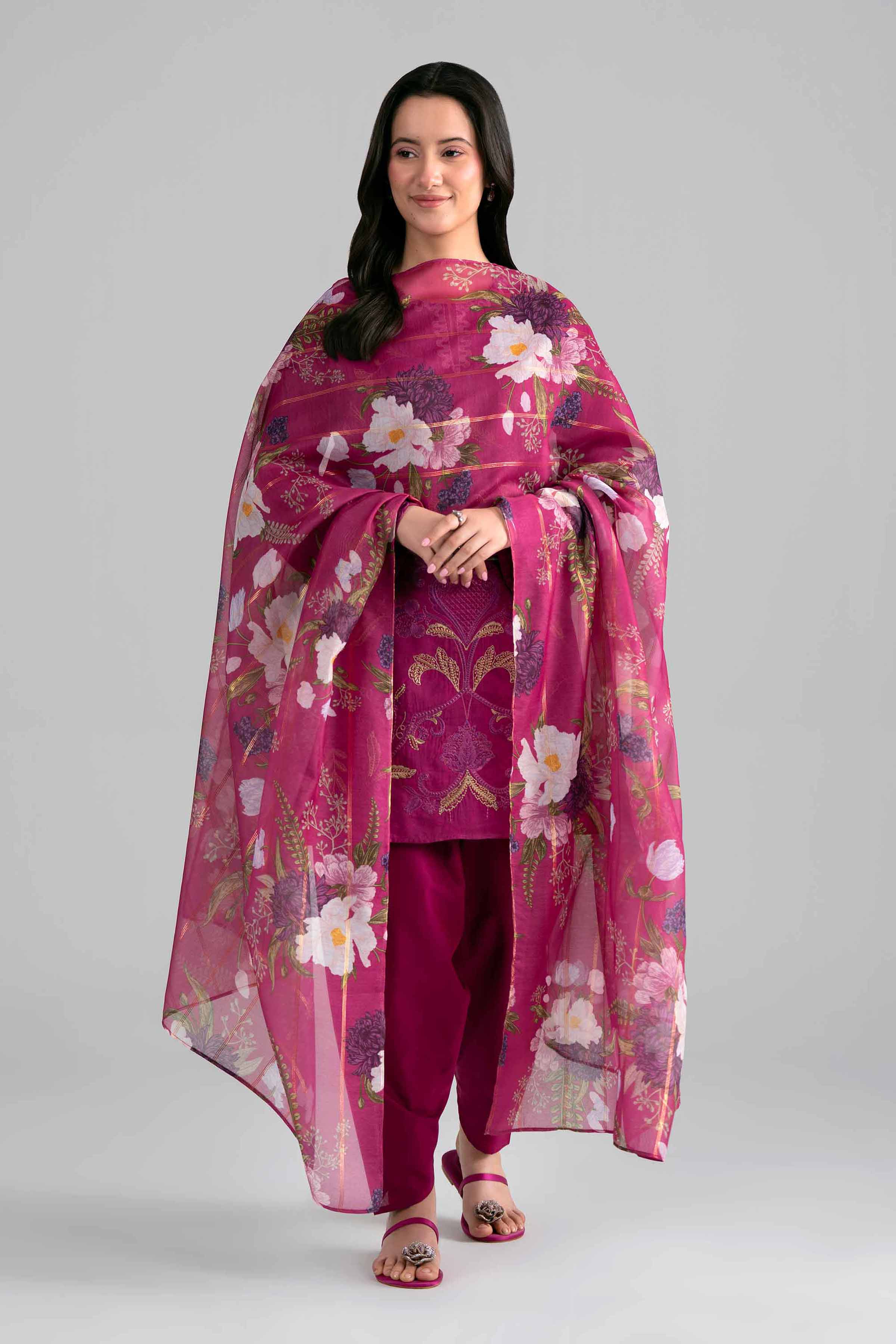 3 Piece - Printed Embroidered Suit - PE26-526