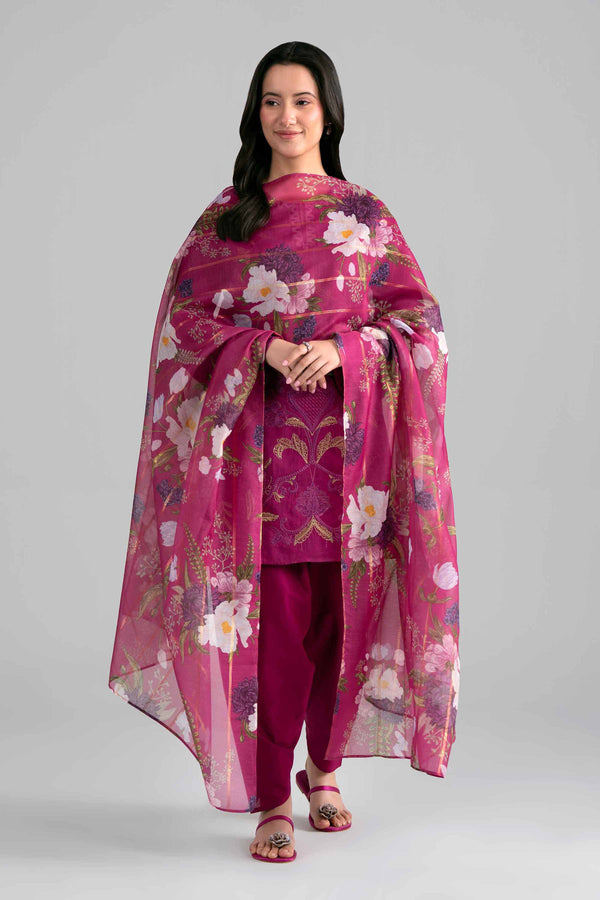 3 Piece - Printed Embroidered Suit - PE26-526