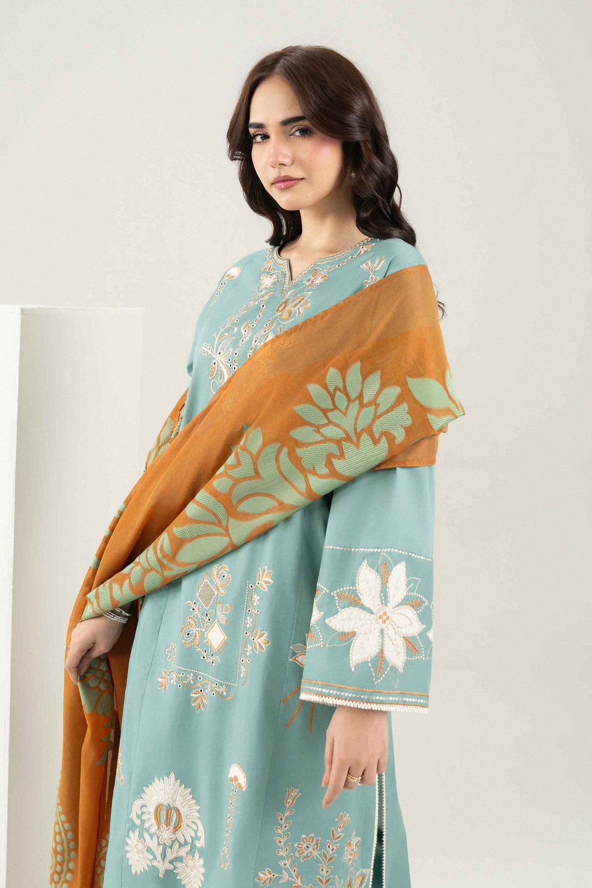 Light Blue 3 PIECE - EMBROIDERED SUIT - PE26-546
