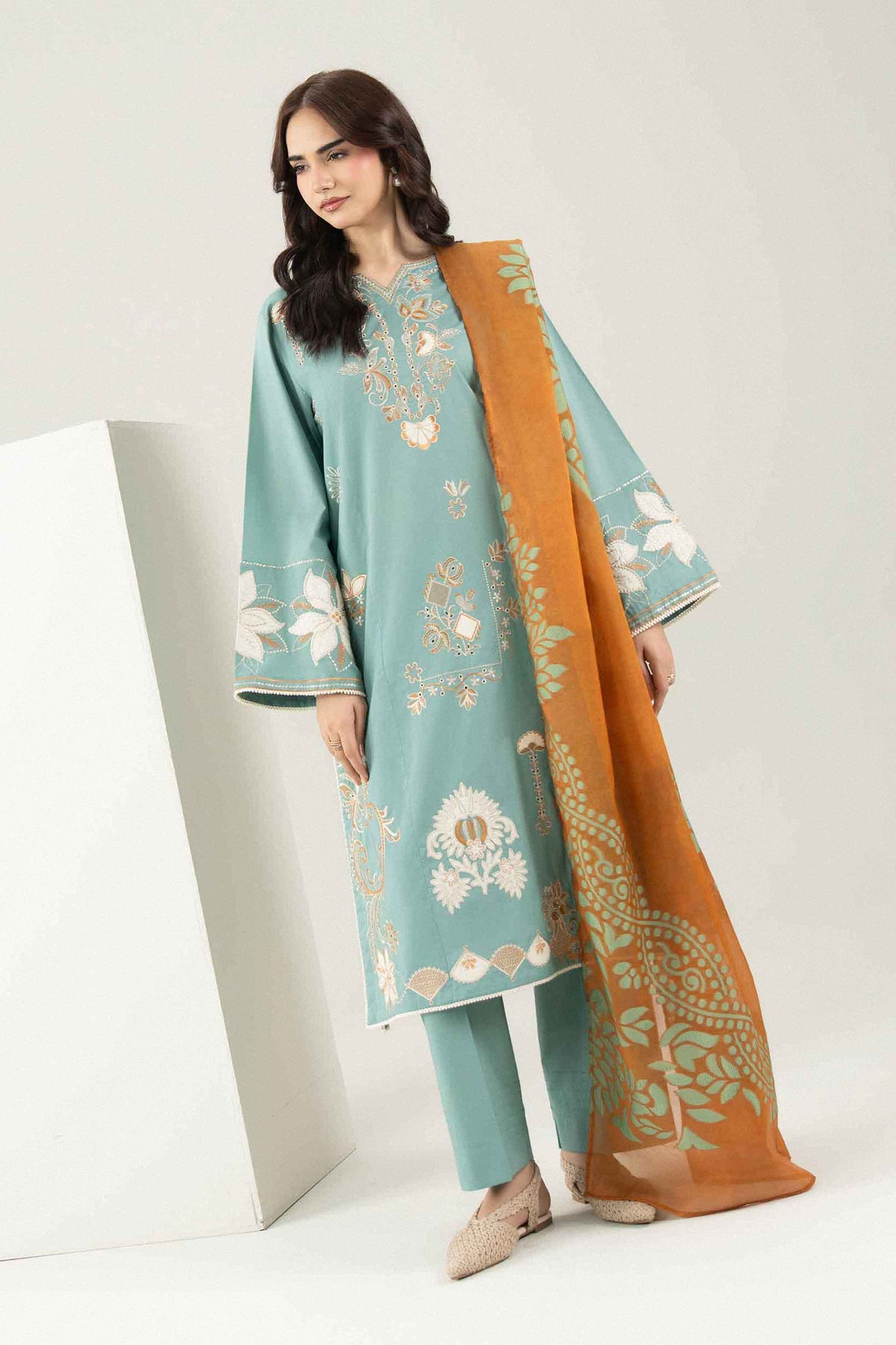 Light Blue 3 PIECE - EMBROIDERED SUIT - PE26-546