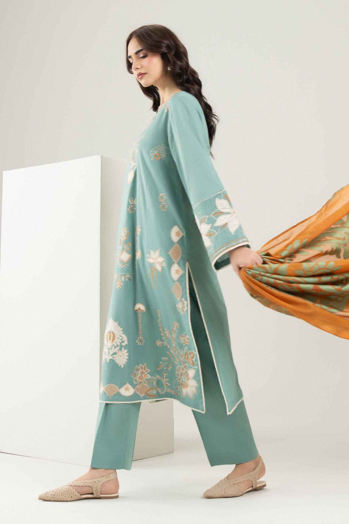 Light Blue 3 PIECE - EMBROIDERED SUIT - PE26-546