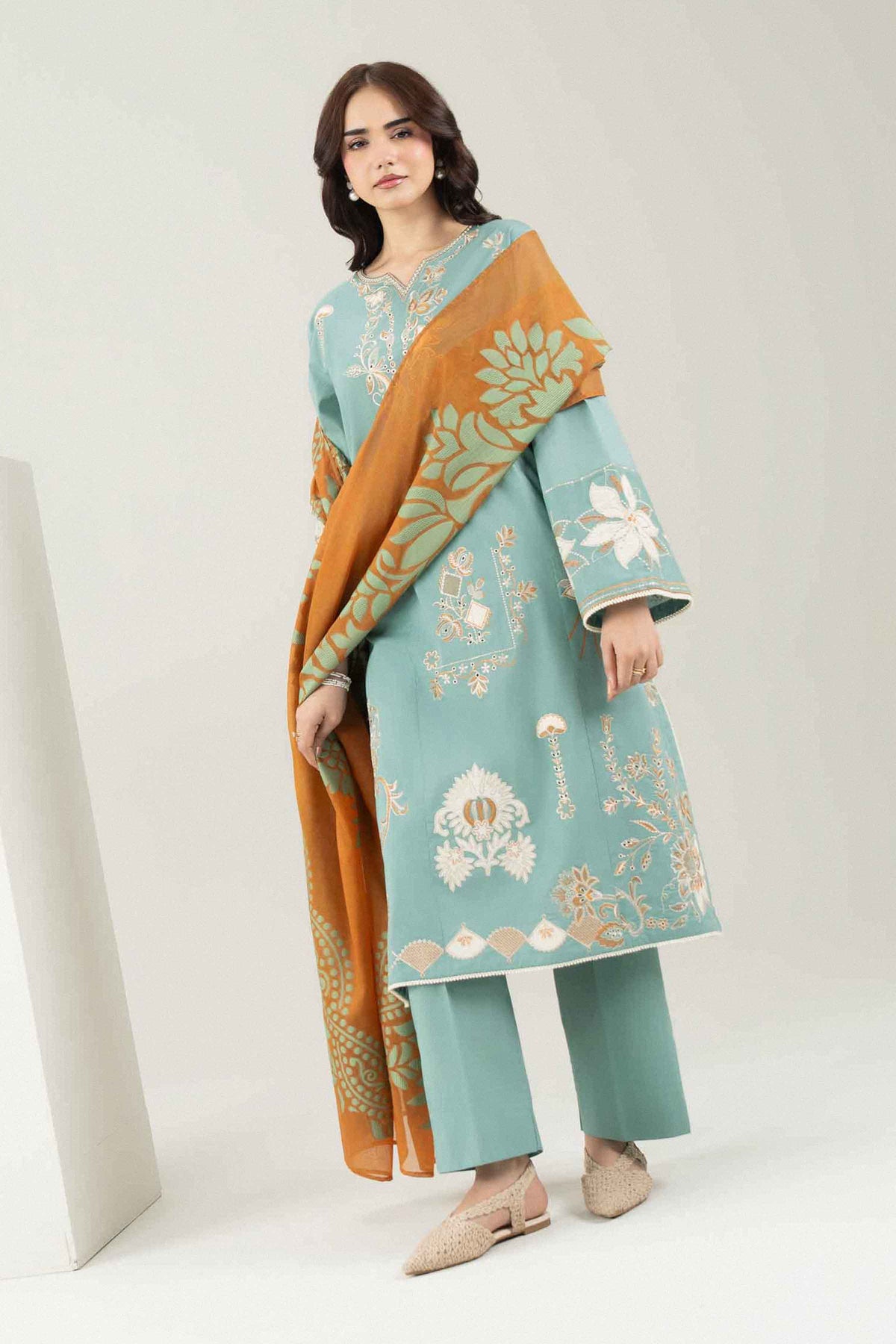 Light Blue 3 PIECE - EMBROIDERED SUIT - PE26-546