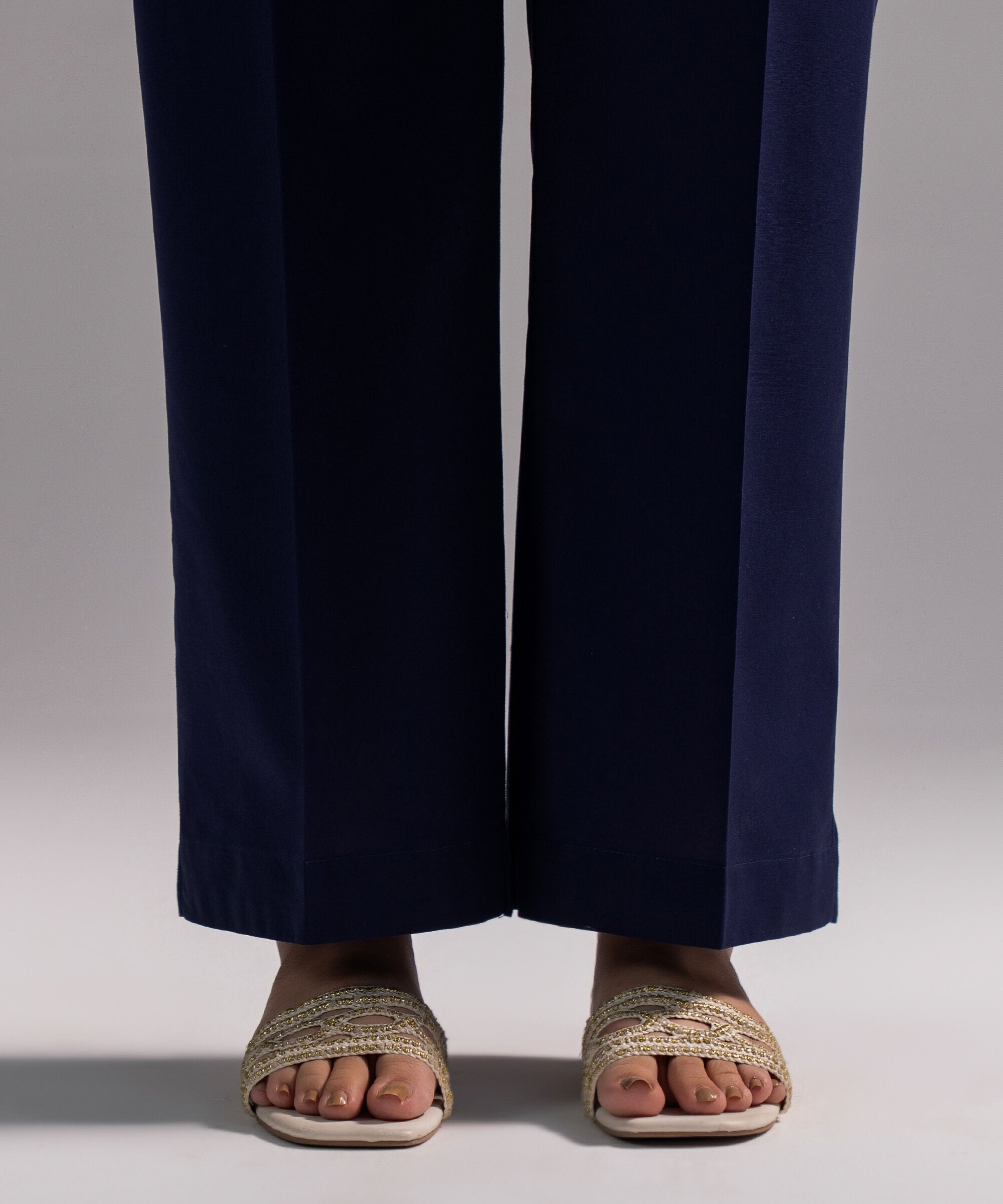Women's RTW Cambric Solid Dark Blue Straight Pants