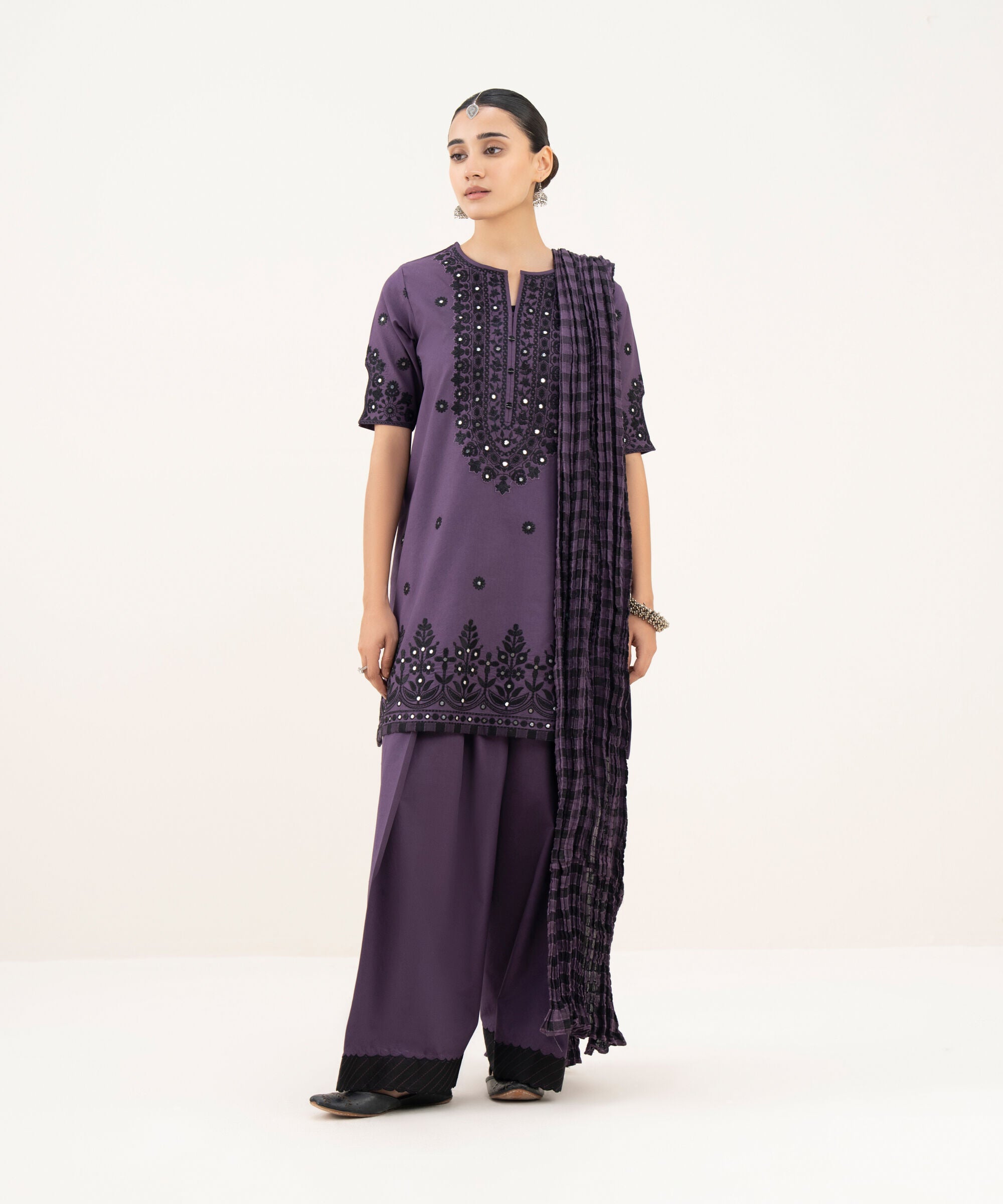 Women's Unstitched Lawn Embroidered Purple 3 Piece Suit