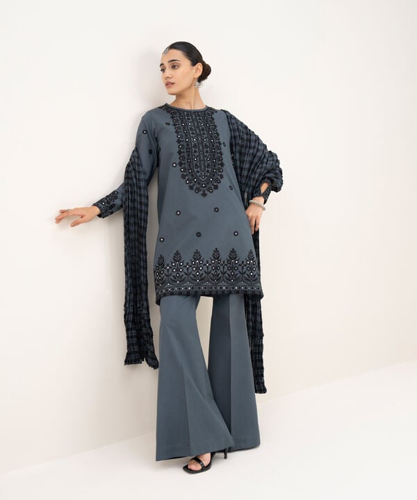 3 Piece - Embroidered Cotton Suit