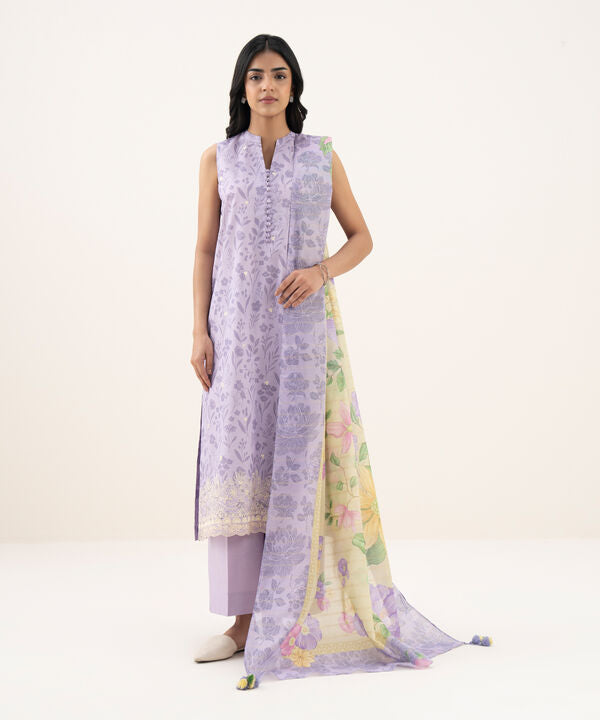 3 Piece - Embroidered Zari Lawn Suit
