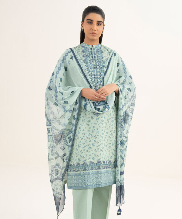 3 Piece - Embroidered Cotton Suit