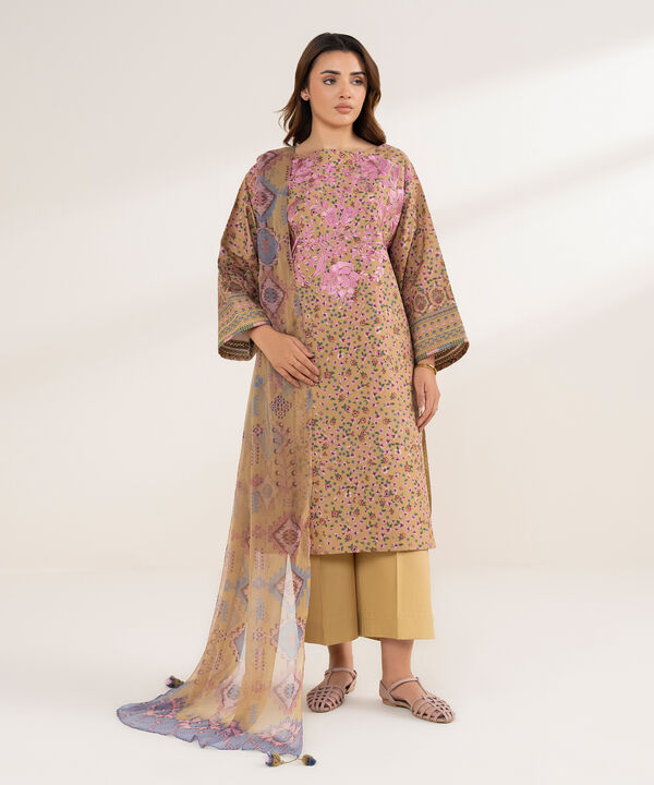 3 Piece - Embroidered Cotton Suit