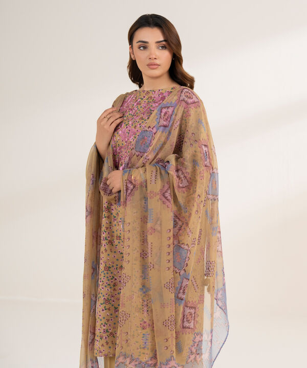3 Piece - Embroidered Cotton Suit