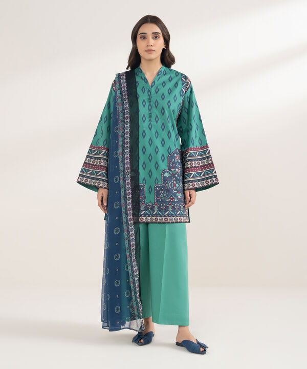 3 Piece - Embroidered Cotton Suit