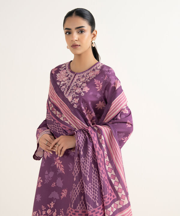 3 Piece - Embroidered Cotton Suit