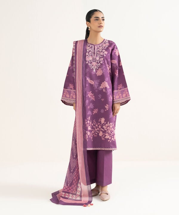 3 Piece - Embroidered Cotton Suit