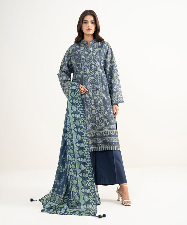 3 Piece - Printed Zari Lawn Suit