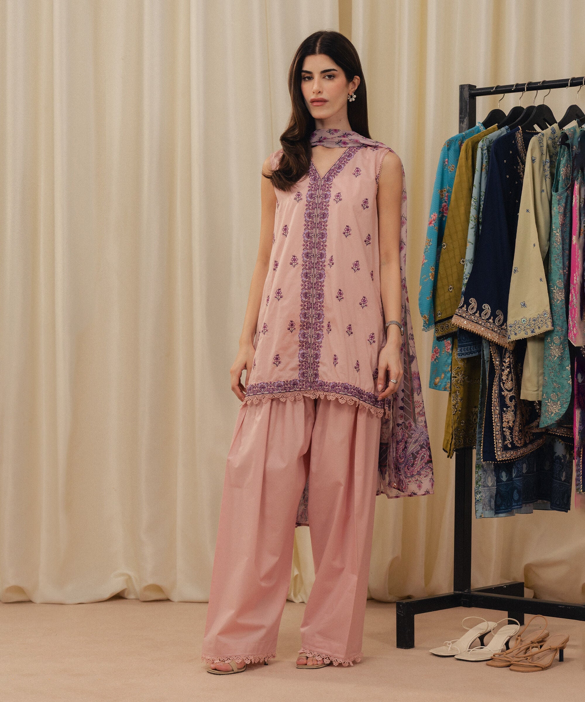 3 Piece - Embroidered Dobby Suit