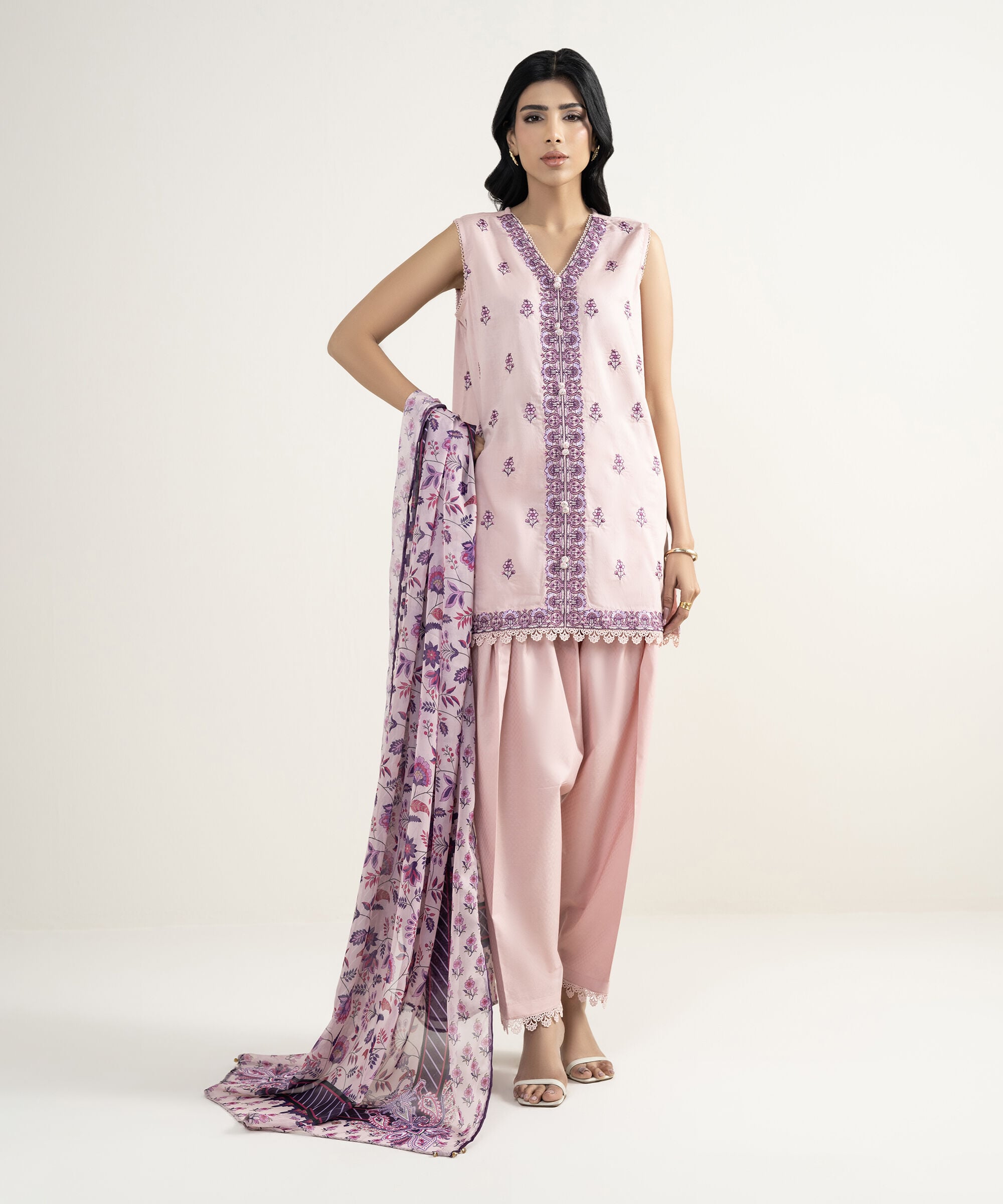 3 Piece - Embroidered Dobby Suit