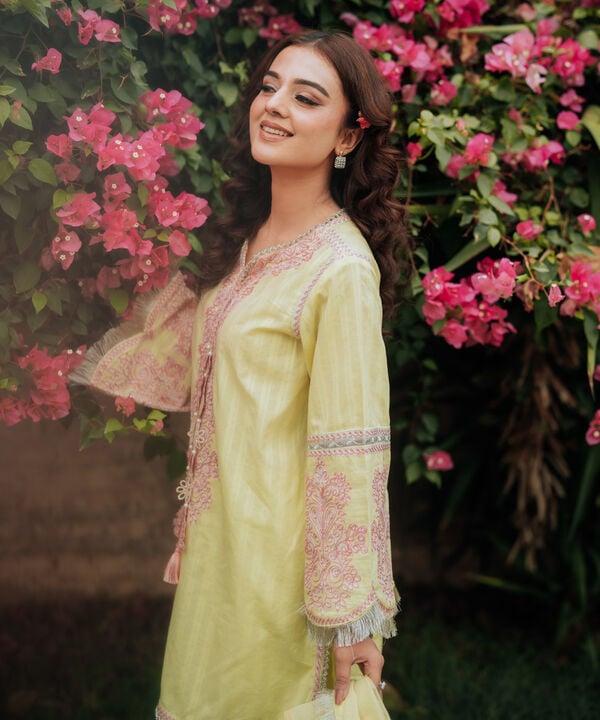 3 Piece - Embroidered Leno Kara Suit