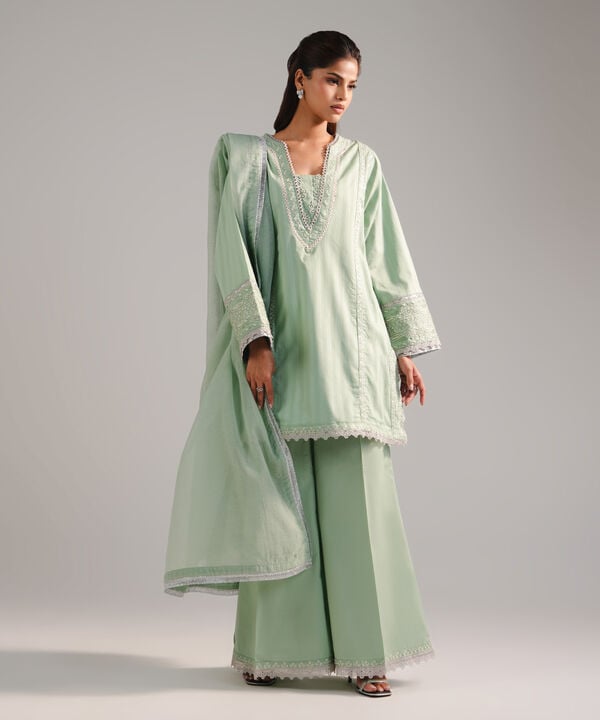 3 Piece - Embroidered Leno Kara Suit