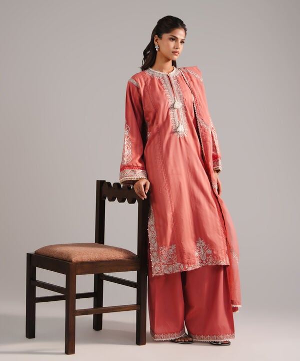 3 Piece - Embroidered Leno Kara Suit