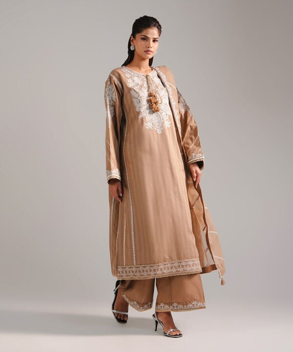 3 Piece - Embroidered Leno Kara Suit