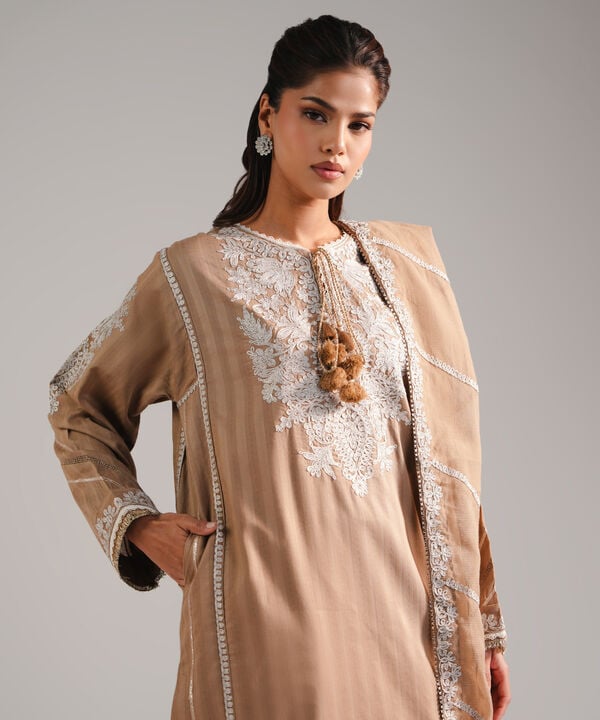 3 Piece - Embroidered Leno Kara Suit