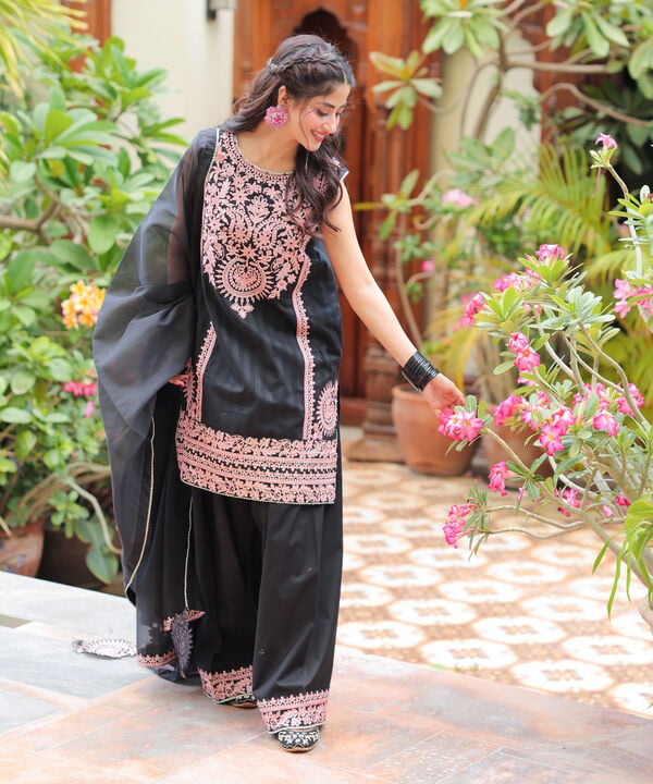 3 Piece - Embroidered Leno Kara Suit