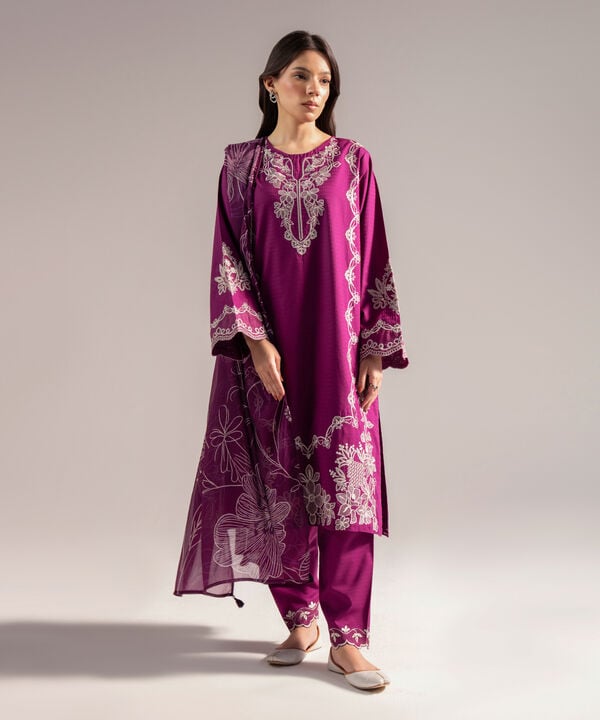 3 Piece - Embroidered Dobby Suit