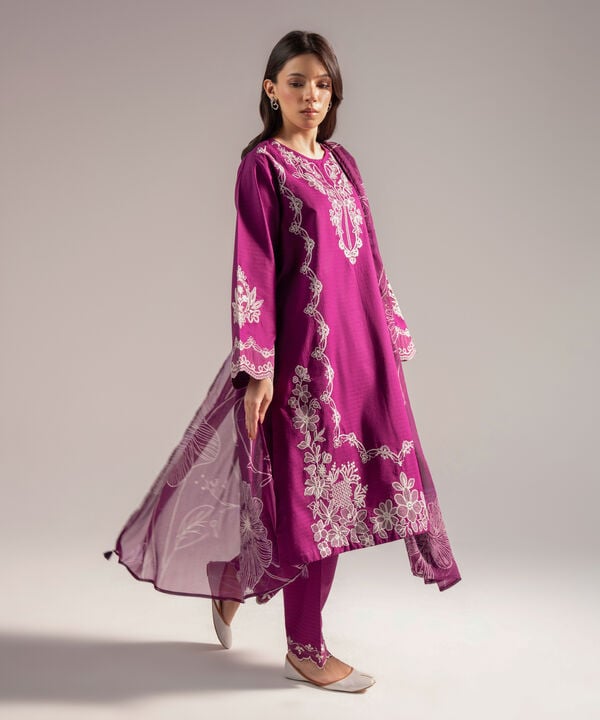 3 Piece - Embroidered Dobby Suit