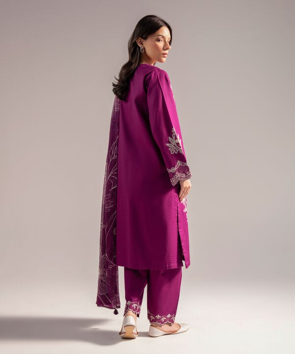 3 Piece - Embroidered Dobby Suit