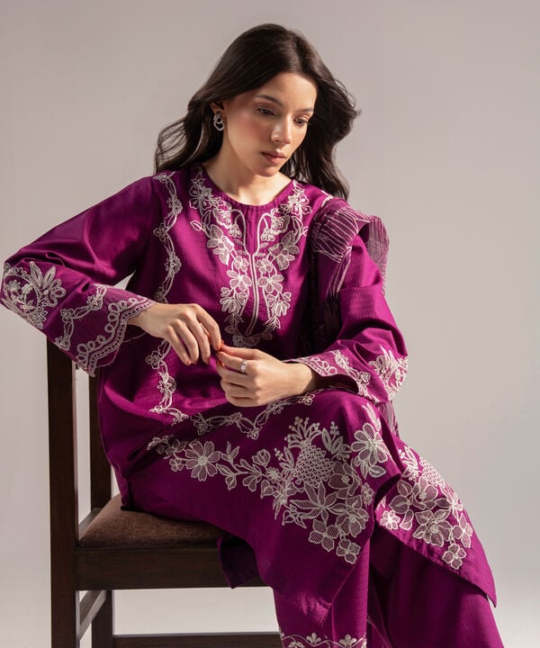 3 Piece - Embroidered Dobby Suit