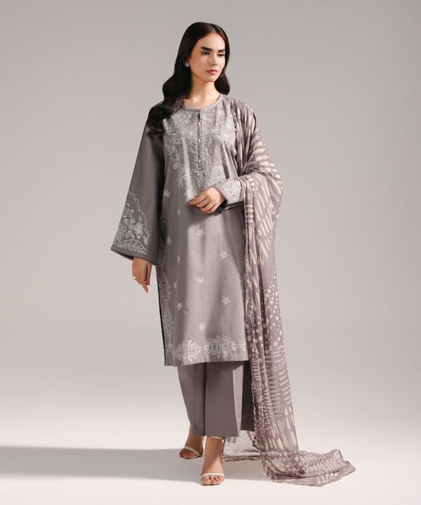 3 Piece - Embroidered Dobby Suit