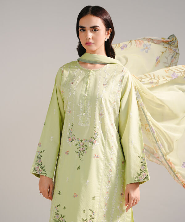 3 Piece - Embroidered Dobby Suit