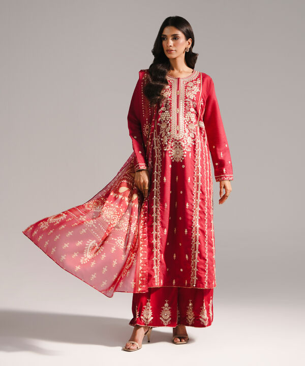3 Piece - Embroidered Cotton Suit